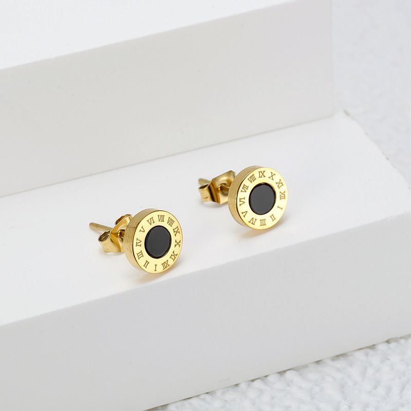 Wholesale Fashion Roman Numerals Titanium Stud Earrings for Women | EaseWholesale 3