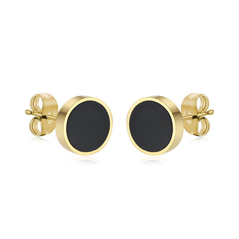 18K Genuine Gold Plated Acrylic Black Titanium Steel Stud Earrings | EaseWholesale 0