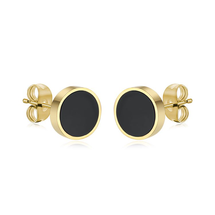 18K Genuine Gold Plated Acrylic Black Titanium Steel Stud Earrings | EaseWholesale 0