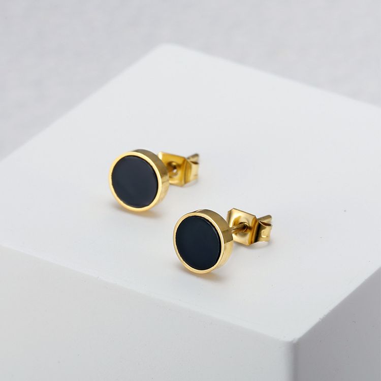 18K Genuine Gold Plated Acrylic Black Titanium Steel Stud Earrings | EaseWholesale 1