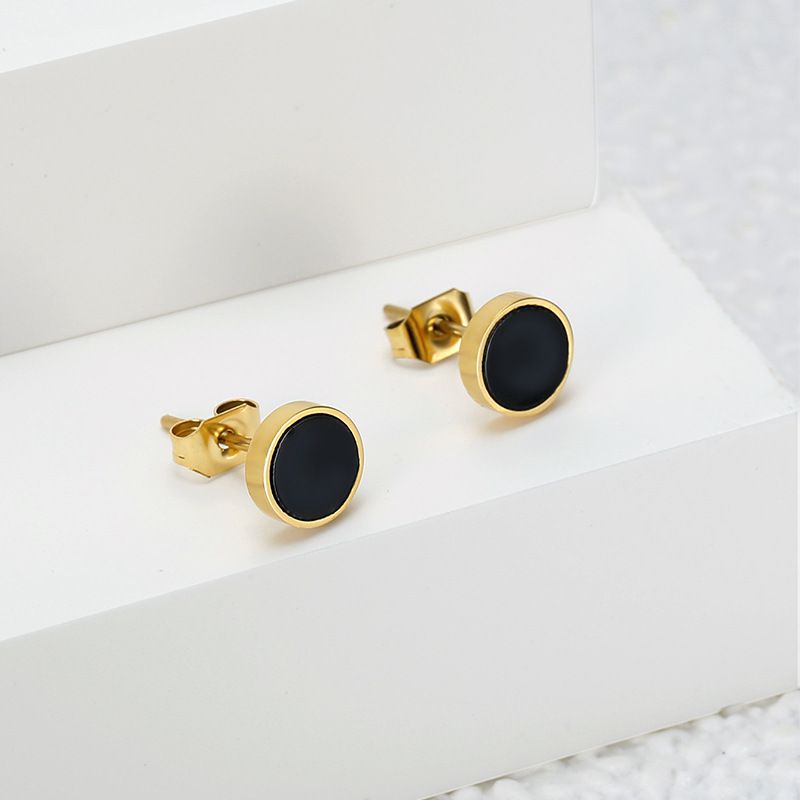 18K Genuine Gold Plated Acrylic Black Titanium Steel Stud Earrings | EaseWholesale 2