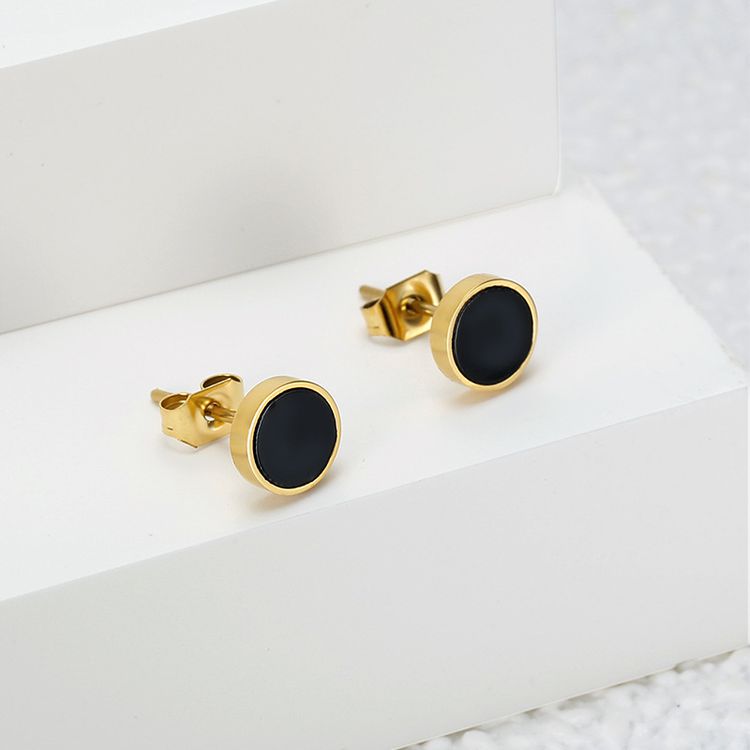 18K Genuine Gold Plated Acrylic Black Titanium Steel Stud Earrings | EaseWholesale 2