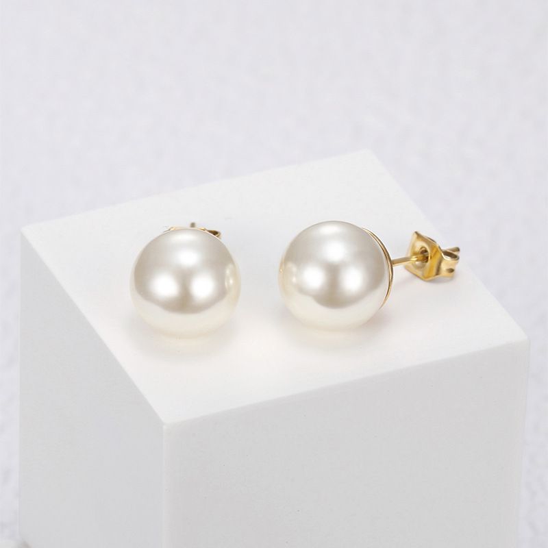 Trendy Artificial Pearls 18k Gold Plated Titanium Steel Women's Stud Earrings | EaseWholesale 2