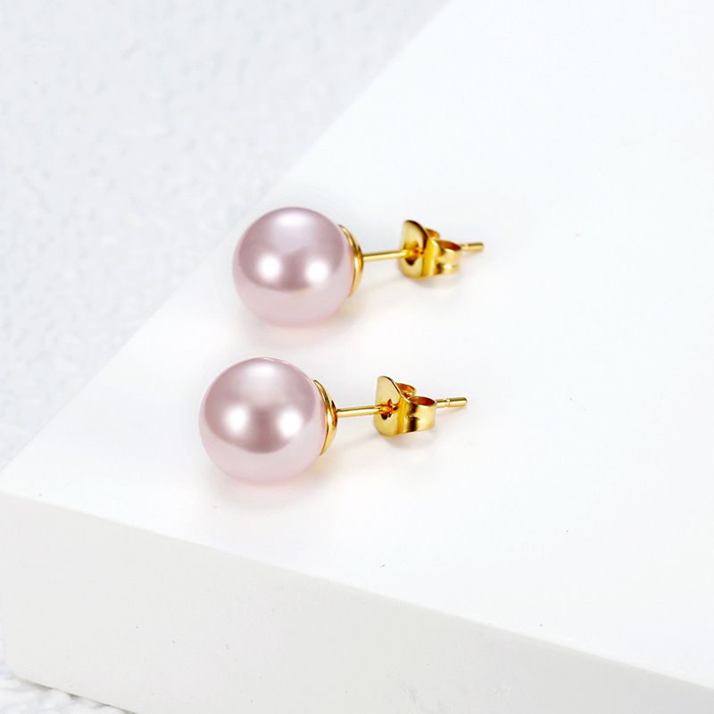 Trendy Artificial Pearls 18k Gold Plated Titanium Steel Women's Stud Earrings | EaseWholesale 3