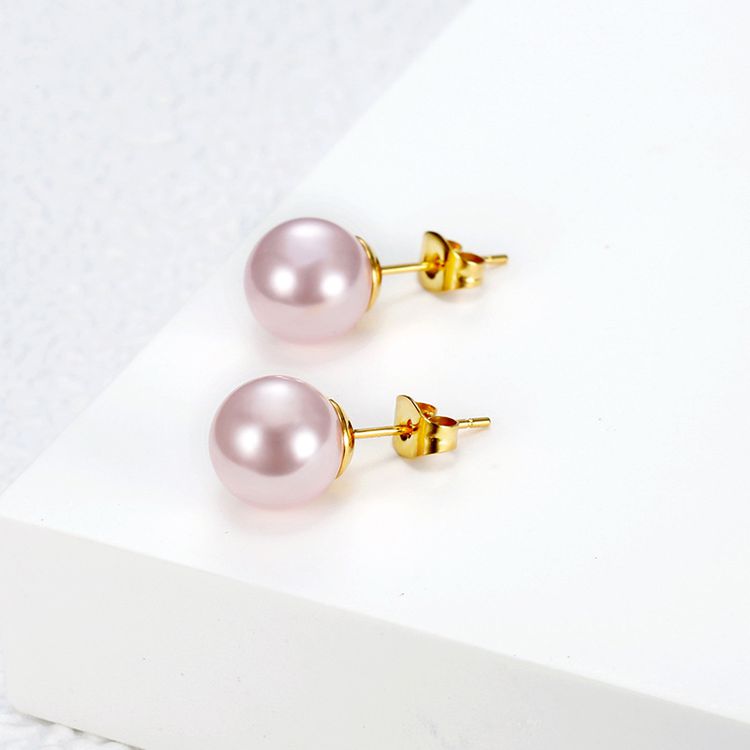 Trendy Artificial Pearls 18k Gold Plated Titanium Steel Women's Stud Earrings | EaseWholesale 3