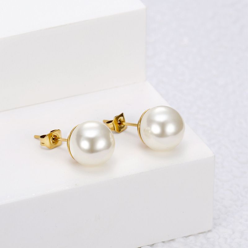 Trendy Artificial Pearls 18k Gold Plated Titanium Steel Women's Stud Earrings | EaseWholesale 5