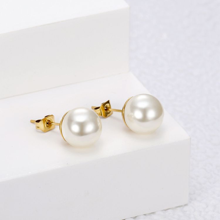 Trendy Artificial Pearls 18k Gold Plated Titanium Steel Women's Stud Earrings | EaseWholesale 5