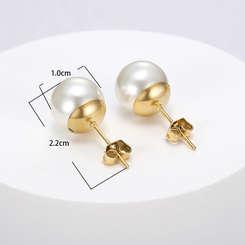 Trendy Artificial Pearls 18k Gold Plated Titanium Steel Women's Stud Earrings | EaseWholesale 6