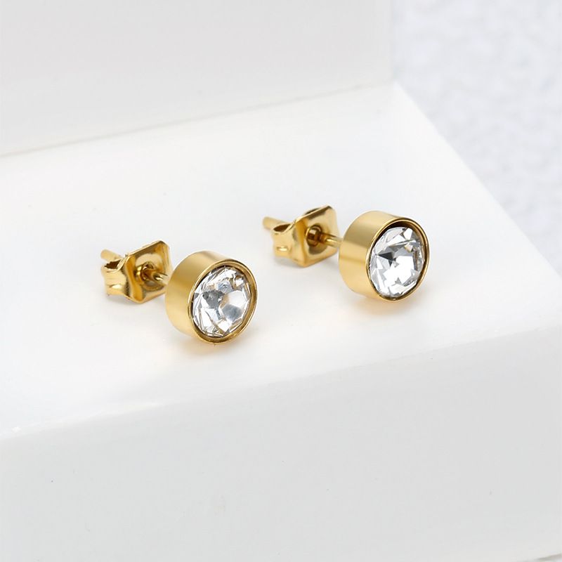 Fashion Cubic Zirconia Titanium Steel Women's Stud Earrings 18k Gold Plated Wholesale | EaseWholesale 1