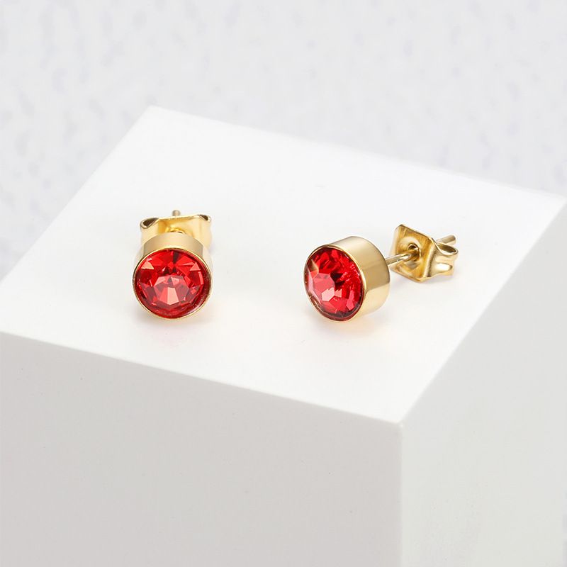 Fashion Cubic Zirconia Titanium Steel Women's Stud Earrings 18k Gold Plated Wholesale | EaseWholesale 2