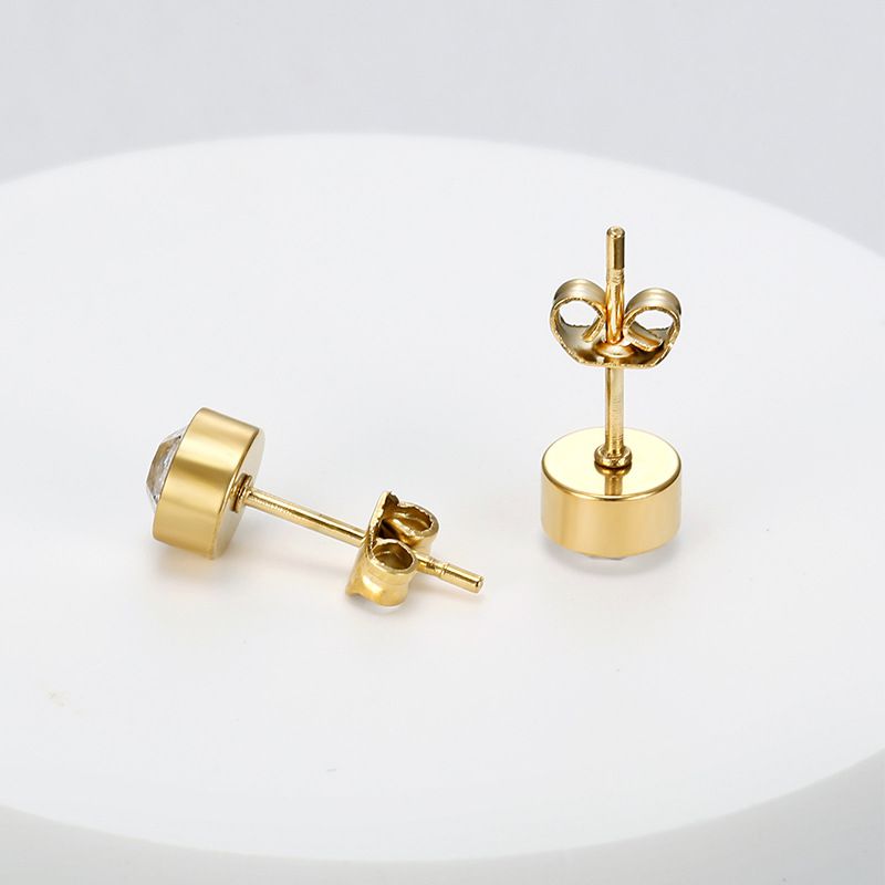 Fashion Cubic Zirconia Titanium Steel Women's Stud Earrings 18k Gold Plated Wholesale | EaseWholesale 3