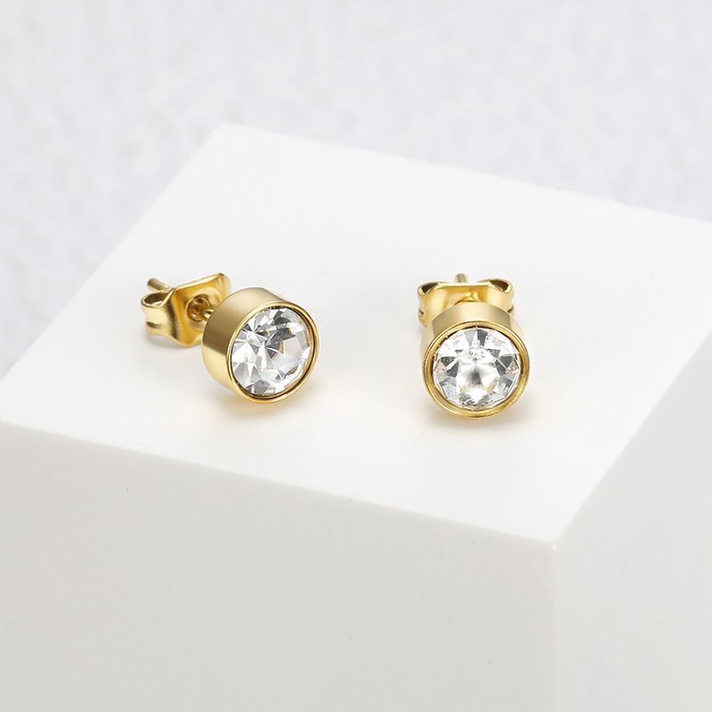 Fashion Cubic Zirconia Titanium Steel Women's Stud Earrings 18k Gold Plated Wholesale | EaseWholesale 4