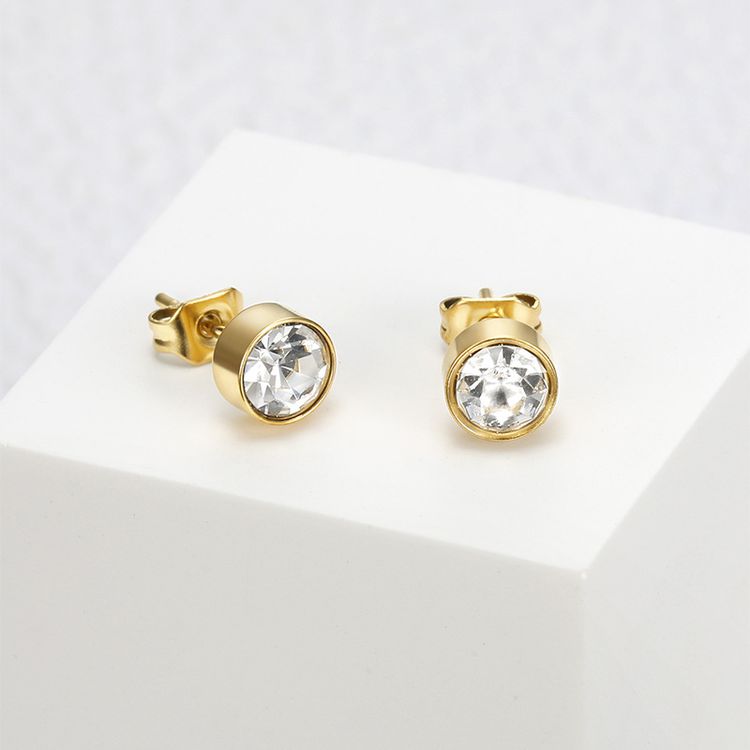 Fashion Cubic Zirconia Titanium Steel Women's Stud Earrings 18k Gold Plated Wholesale | EaseWholesale 4