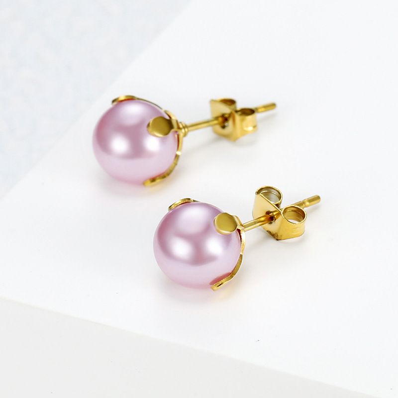 Fashion Artificial Pearl 18k Gold Plated Stainless Steel Stud Earrings | EaseWholesale 0