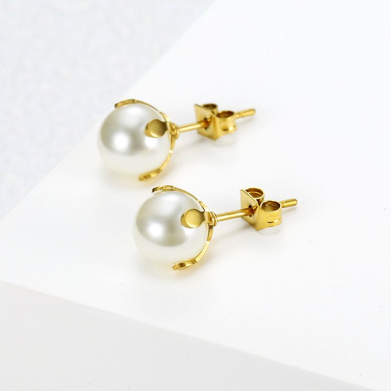 Fashion Artificial Pearl 18k Gold Plated Stainless Steel Stud Earrings | EaseWholesale 1