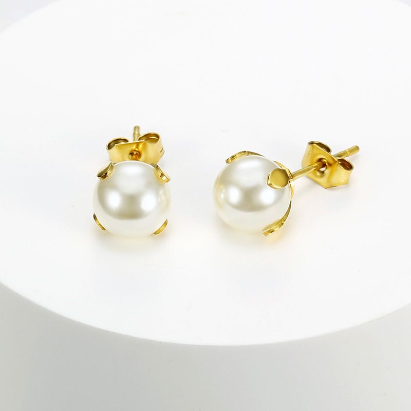 Fashion Artificial Pearl 18k Gold Plated Stainless Steel Stud Earrings | EaseWholesale 2