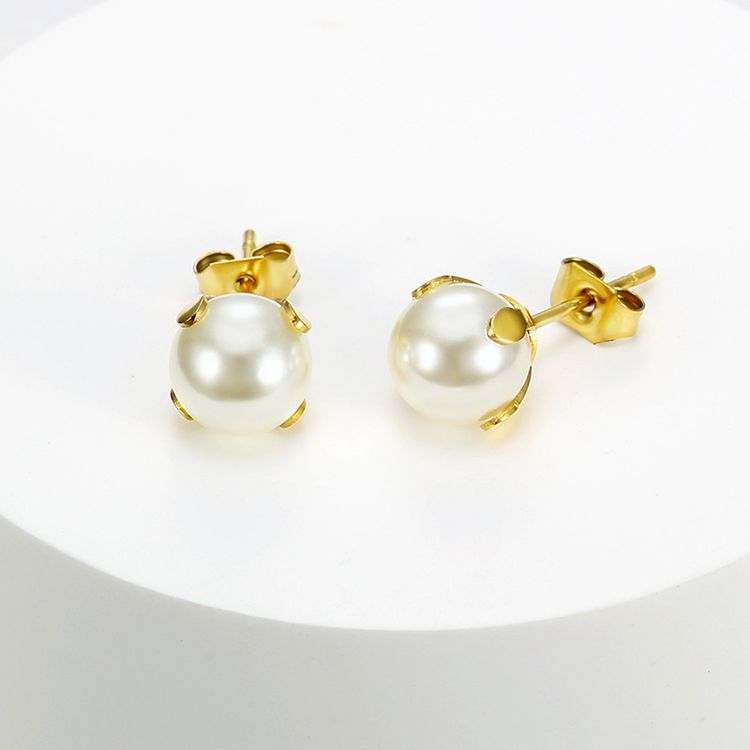 Fashion Artificial Pearl 18k Gold Plated Stainless Steel Stud Earrings | EaseWholesale 2