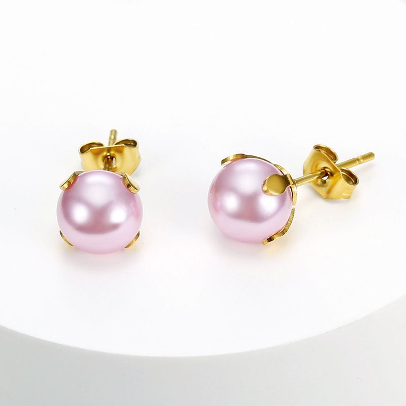 Fashion Artificial Pearl 18k Gold Plated Stainless Steel Stud Earrings | EaseWholesale 3