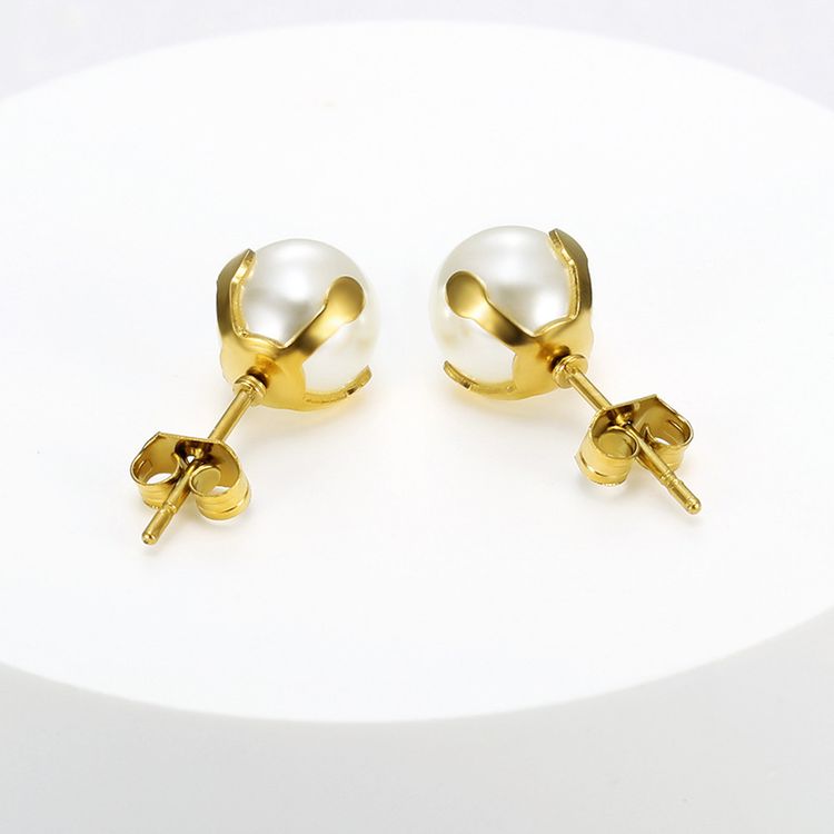 Fashion Artificial Pearl 18k Gold Plated Stainless Steel Stud Earrings | EaseWholesale 4
