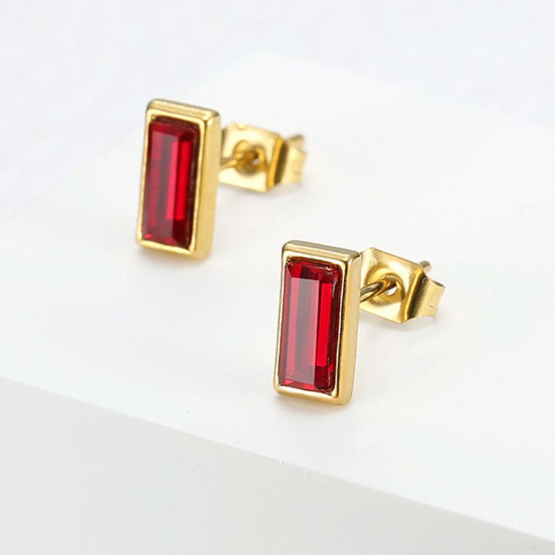 Fashion Square Zirconia Titanium Steel 18k Gold Plated Women's Stud Earrings | EaseWholesale 1