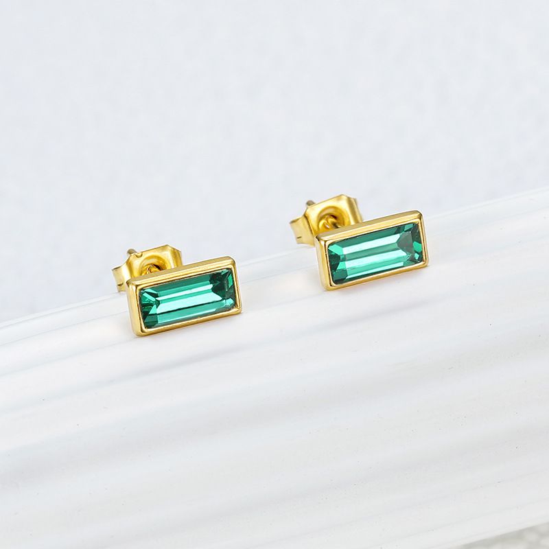 Fashion Square Zirconia Titanium Steel 18k Gold Plated Women's Stud Earrings | EaseWholesale 3