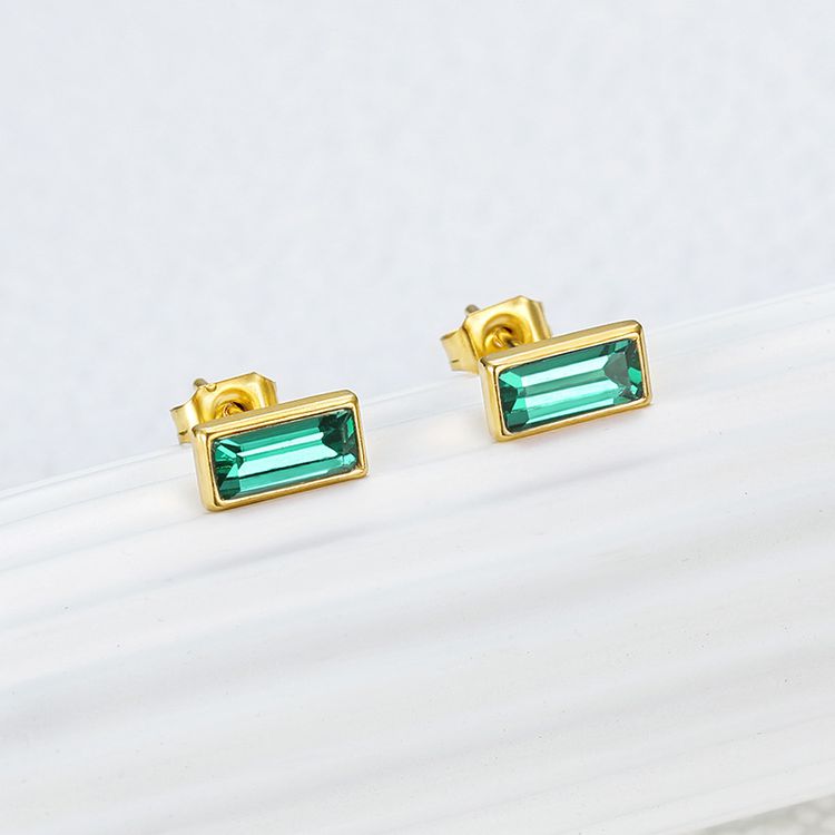 Fashion Square Zirconia Titanium Steel 18k Gold Plated Women's Stud Earrings | EaseWholesale 3