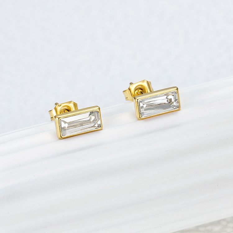 Fashion Square Zirconia Titanium Steel 18k Gold Plated Women's Stud Earrings | EaseWholesale 4