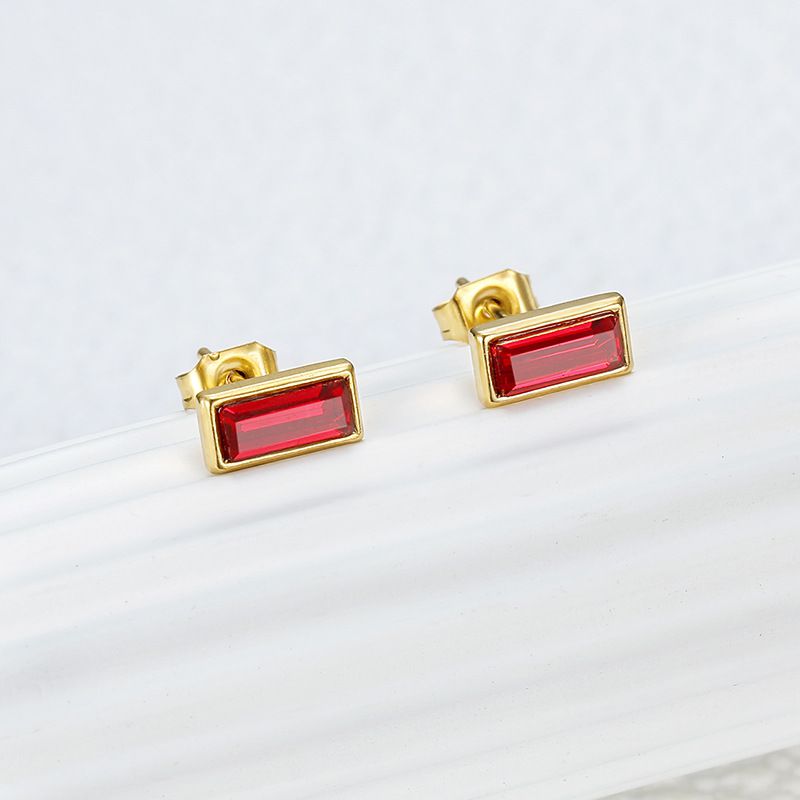 Fashion Square Zirconia Titanium Steel 18k Gold Plated Women's Stud Earrings | EaseWholesale 5