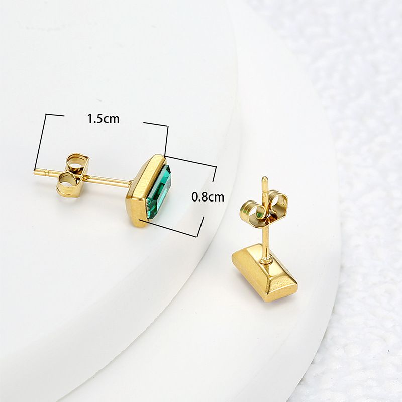Fashion Square Zirconia Titanium Steel 18k Gold Plated Women's Stud Earrings | EaseWholesale 6
