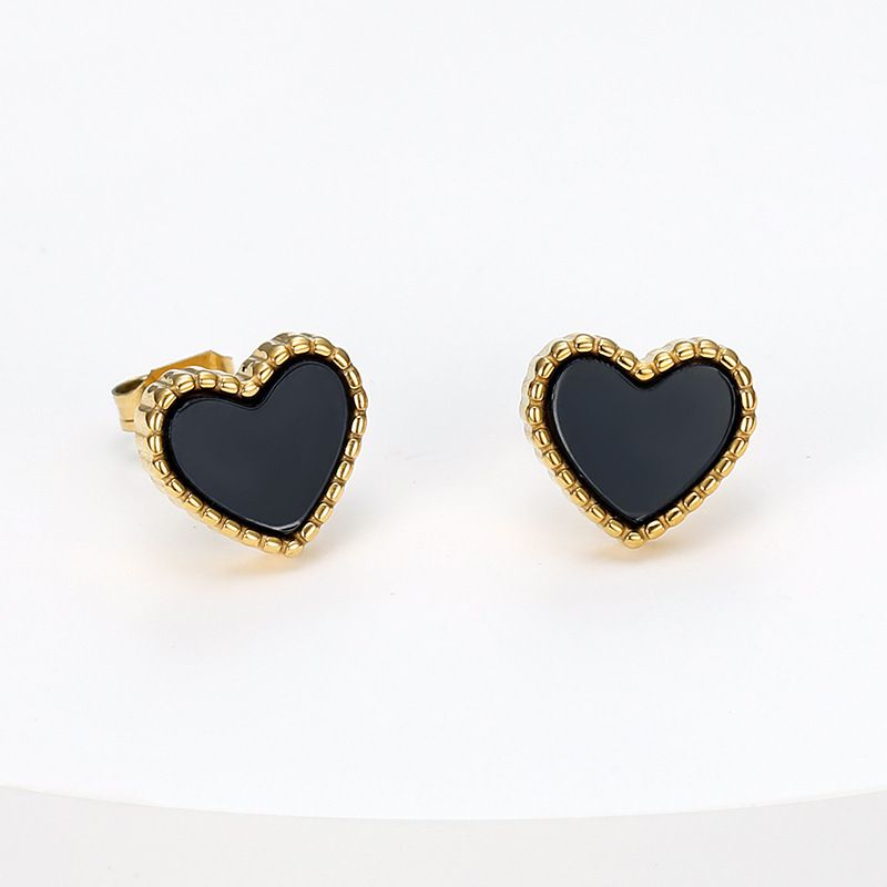 18k Gold Plated Korean style peach heart love titanium steel ladies earrings | EaseWholesale 0