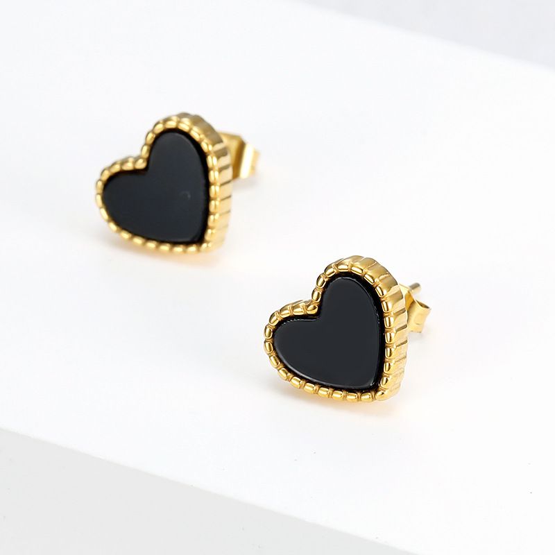 18k Gold Plated Korean style peach heart love titanium steel ladies earrings | EaseWholesale 1