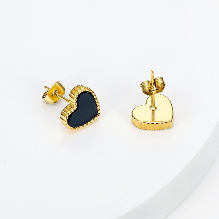 18k Gold Plated Korean style peach heart love titanium steel ladies earrings | EaseWholesale 2