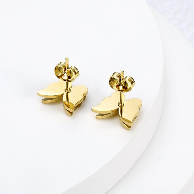 New Double Butterfly 18k Gold Plated Stainless Steel Women's Stud Earrings | EaseWholesale 2