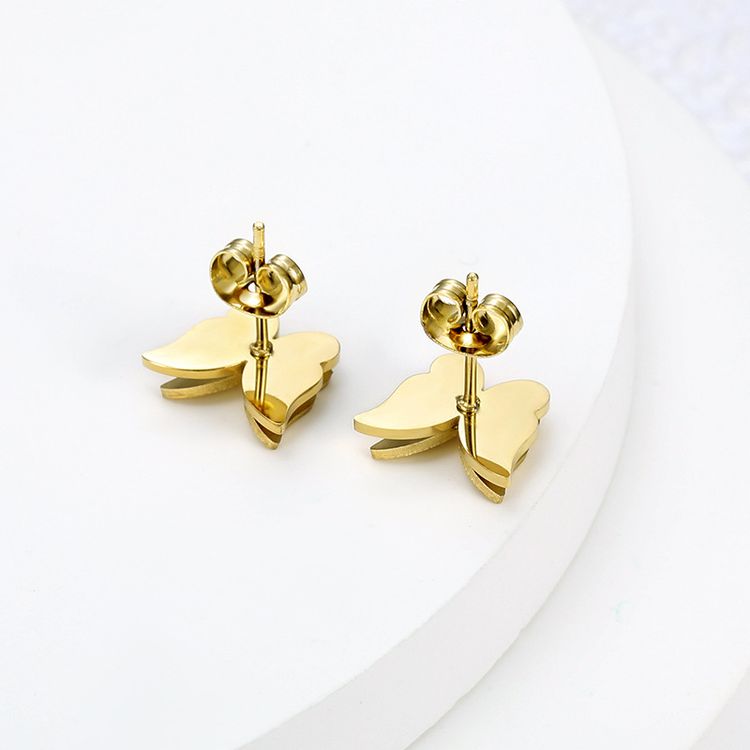 New Double Butterfly 18k Gold Plated Stainless Steel Women's Stud Earrings | EaseWholesale 2