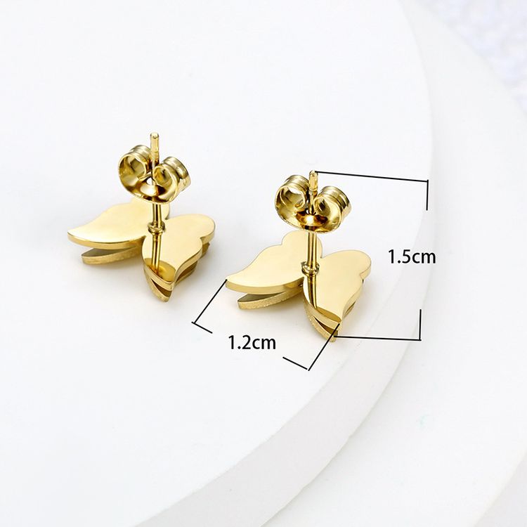 New Double Butterfly 18k Gold Plated Stainless Steel Women's Stud Earrings | EaseWholesale 3