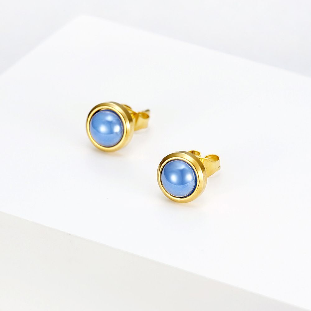 French Vintage Elegant Blue Zirconia Stainless Steel Stud Earrings 18k Gold Plated | EaseWholesale 0