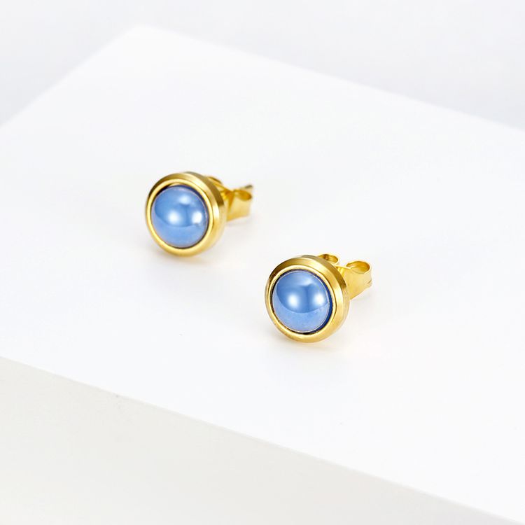 French Vintage Elegant Blue Zirconia Stainless Steel Stud Earrings 18k Gold Plated | EaseWholesale 0