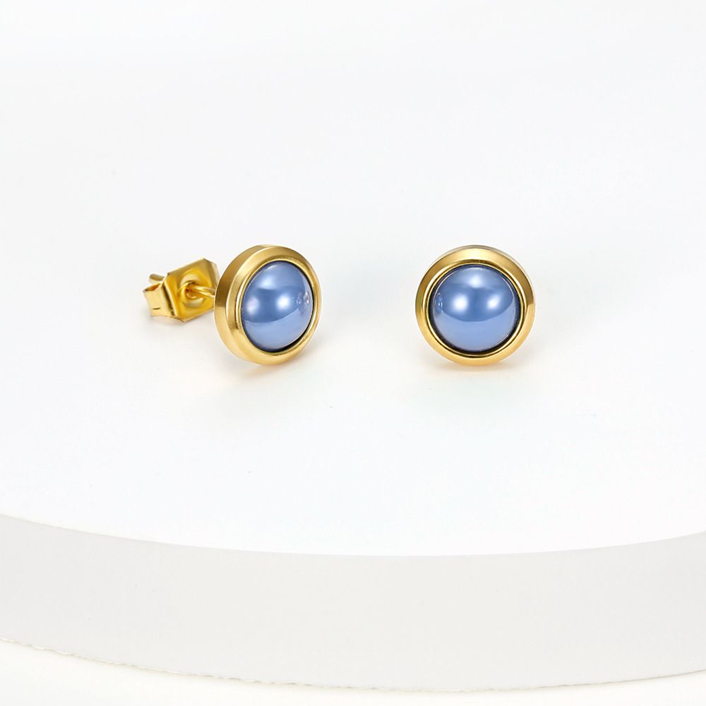 French Vintage Elegant Blue Zirconia Stainless Steel Stud Earrings 18k Gold Plated | EaseWholesale 1