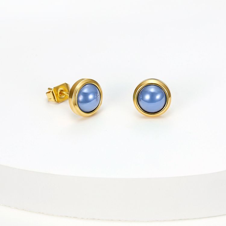 French Vintage Elegant Blue Zirconia Stainless Steel Stud Earrings 18k Gold Plated | EaseWholesale 1