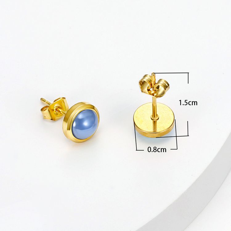 French Vintage Elegant Blue Zirconia Stainless Steel Stud Earrings 18k Gold Plated | EaseWholesale 2