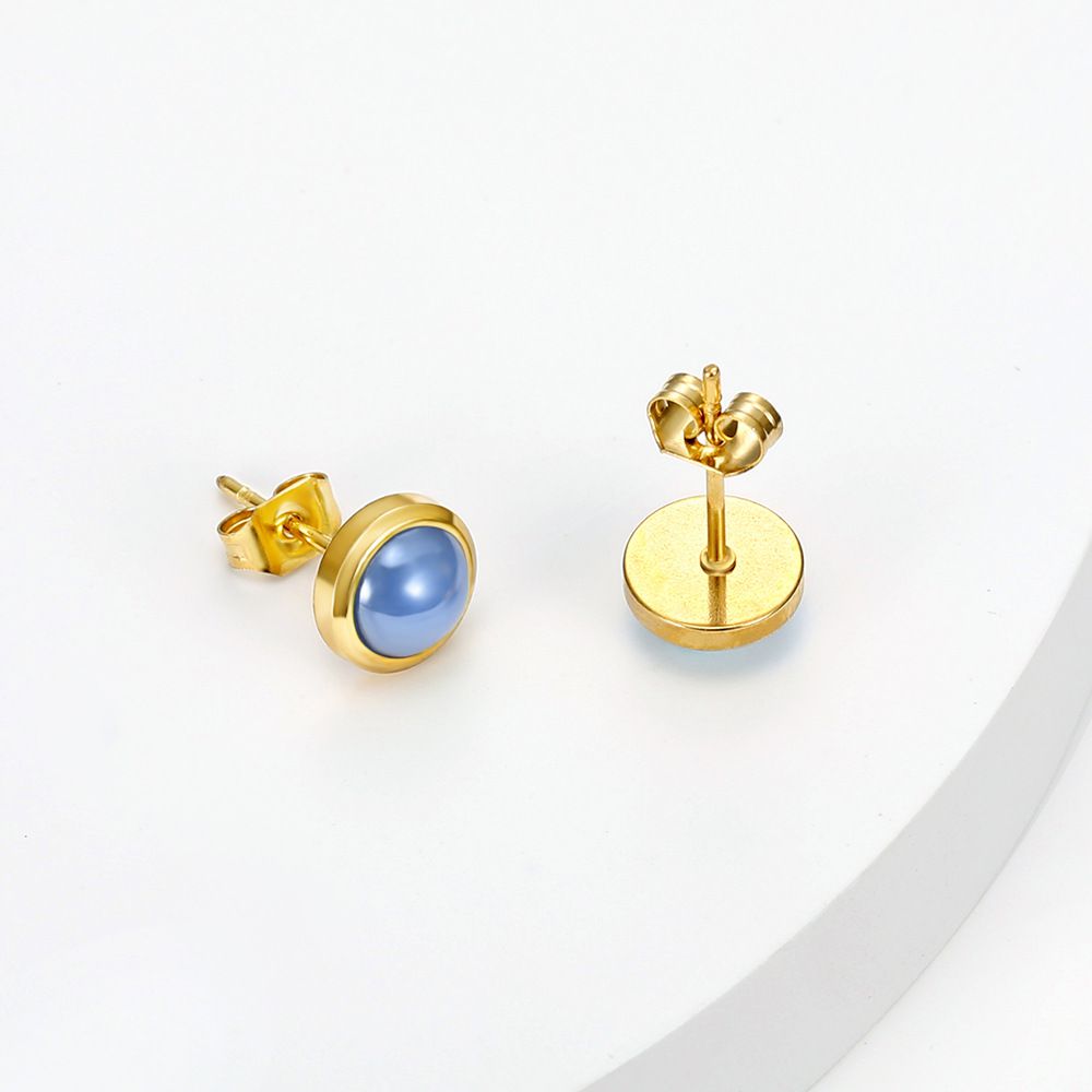 French Vintage Elegant Blue Zirconia Stainless Steel Stud Earrings 18k Gold Plated | EaseWholesale 3