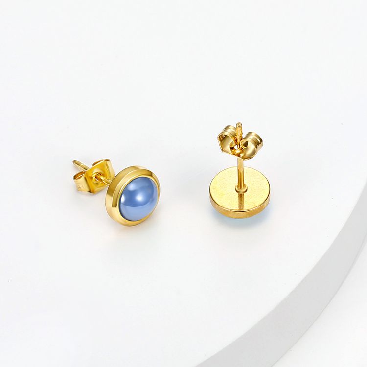 French Vintage Elegant Blue Zirconia Stainless Steel Stud Earrings 18k Gold Plated | EaseWholesale 3