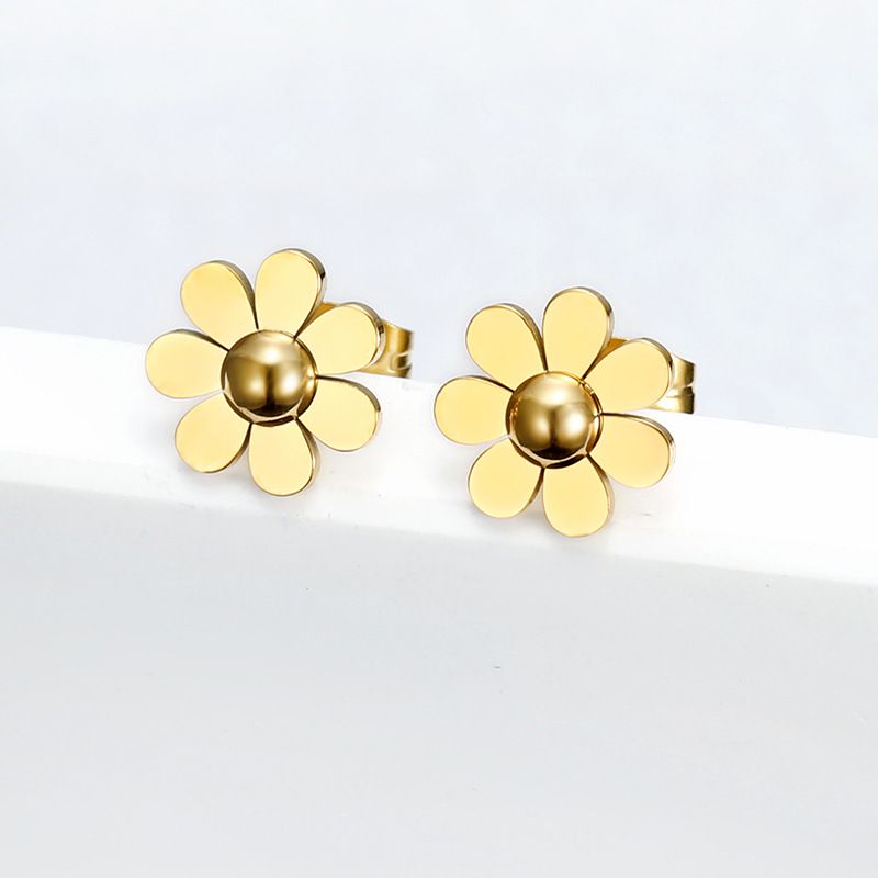 Niche Elegant 18k Gold Plated Sunflower Stud Earrings for Women Titanium Earrings | EaseWholesale 0