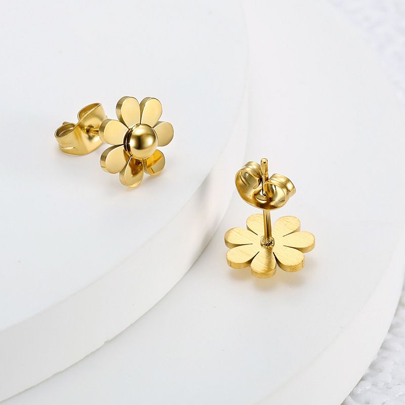 Niche Elegant 18k Gold Plated Sunflower Stud Earrings for Women Titanium Earrings | EaseWholesale 1