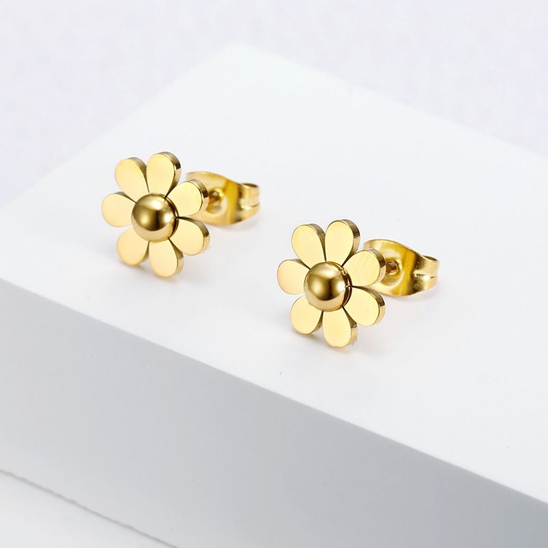 Niche Elegant 18k Gold Plated Sunflower Stud Earrings for Women Titanium Earrings | EaseWholesale 3