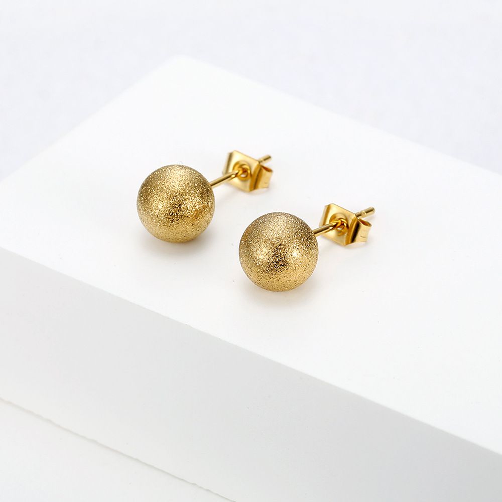 Fashion Gold Small Round Ball Premium Metal Women's Stainless Steel Earrings | EaseWholesale 0