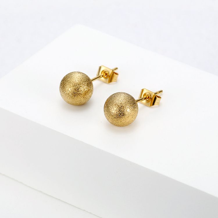 Fashion Gold Small Round Ball Premium Metal Women's Stainless Steel Earrings | EaseWholesale 0