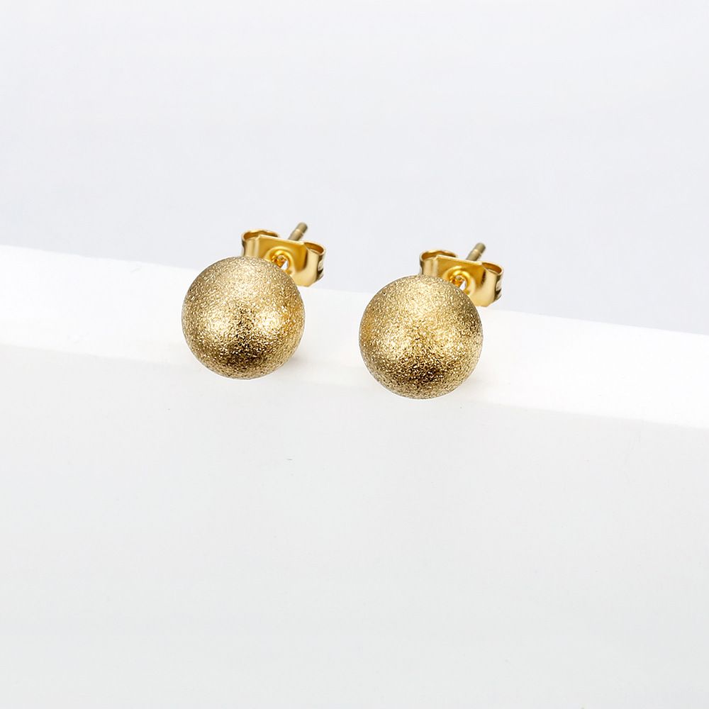 Fashion Gold Small Round Ball Premium Metal Women's Stainless Steel Earrings | EaseWholesale 1