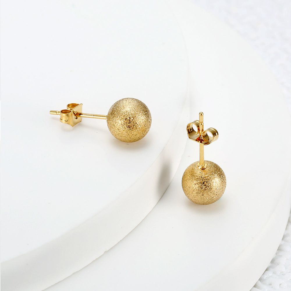 Fashion Gold Small Round Ball Premium Metal Women's Stainless Steel Earrings | EaseWholesale 3
