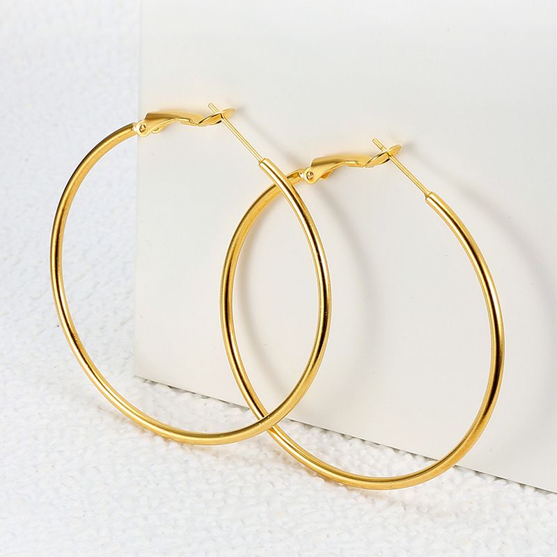 Fashion Gold Large Circle 18k Gold Women's Stainless Steel Clip Earrings Wholesale | EaseWholesale 0